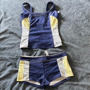 Women's Blue and Yellow Tankini Set